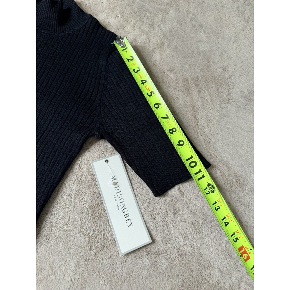 Madison Grey Women’s Ribbed Mock Neck 3/4 Sleeve Top Black NWT Size S - Picture 15 of 16